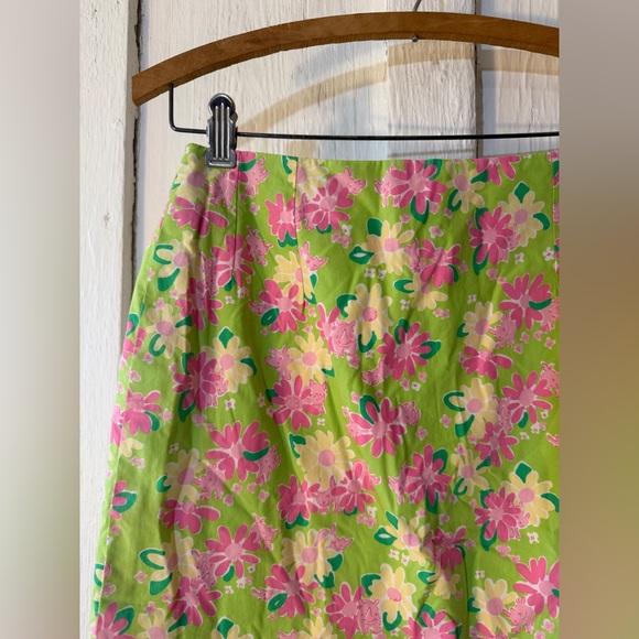 Vintage Lilly Pulitzer Skirt Pink/Green Floral w/ Rhinos Cotton Lined: Size 6 - Picture 2 of 16